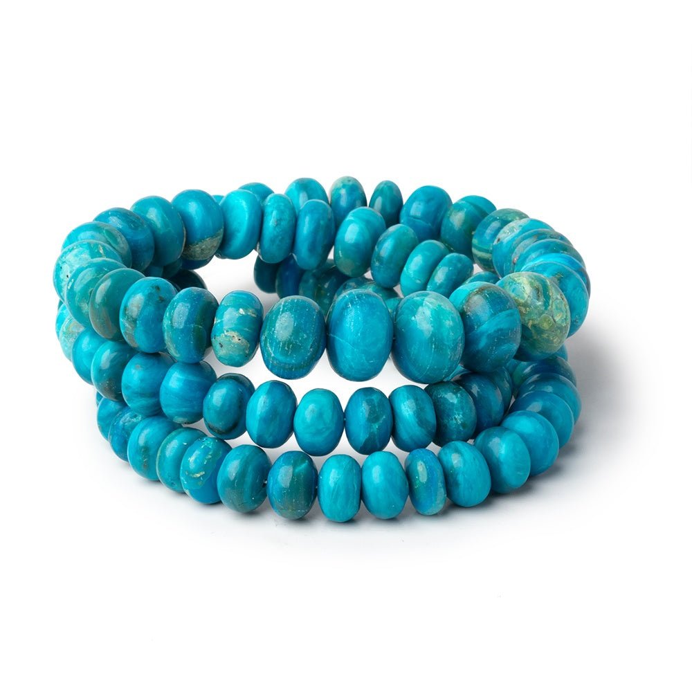 8-11mm Peruvian Blue Opalina Plain Rondelles 20 inch 97 Beads AA