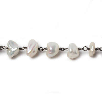 8-11mm White Keshi Pearl Black Gold .925 Silver Chain by the foot 28 pieces