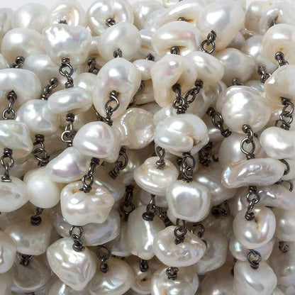 8-11mm White Keshi Pearl Black Gold .925 Silver Chain by the foot 28 pieces