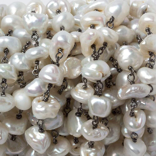 8-11mm White Keshi Pearl Black Gold .925 Silver Chain by the foot 28 pieces