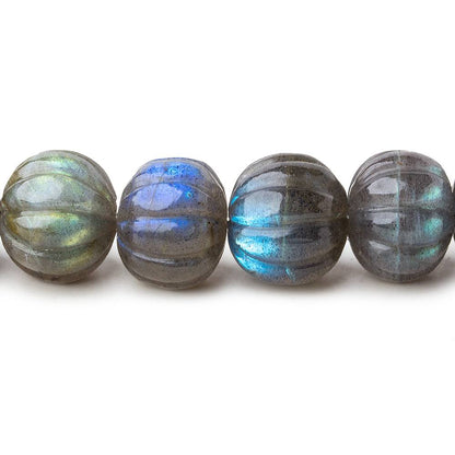 9-12mm Labradorite hand carved Melon rondelles 15 inch 50 beads AAA