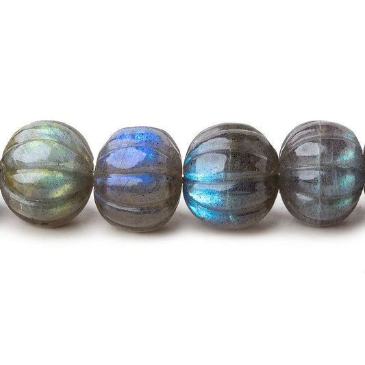 9-12mm Labradorite hand carved Melon rondelles 15 inch 50 beads AAA