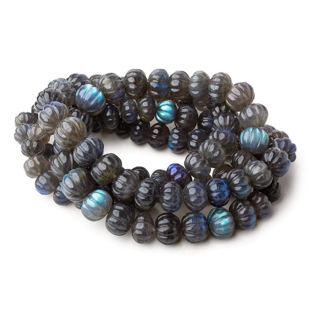 9-12mm Labradorite hand carved Melon rondelles 15 inch 50 beads AAA