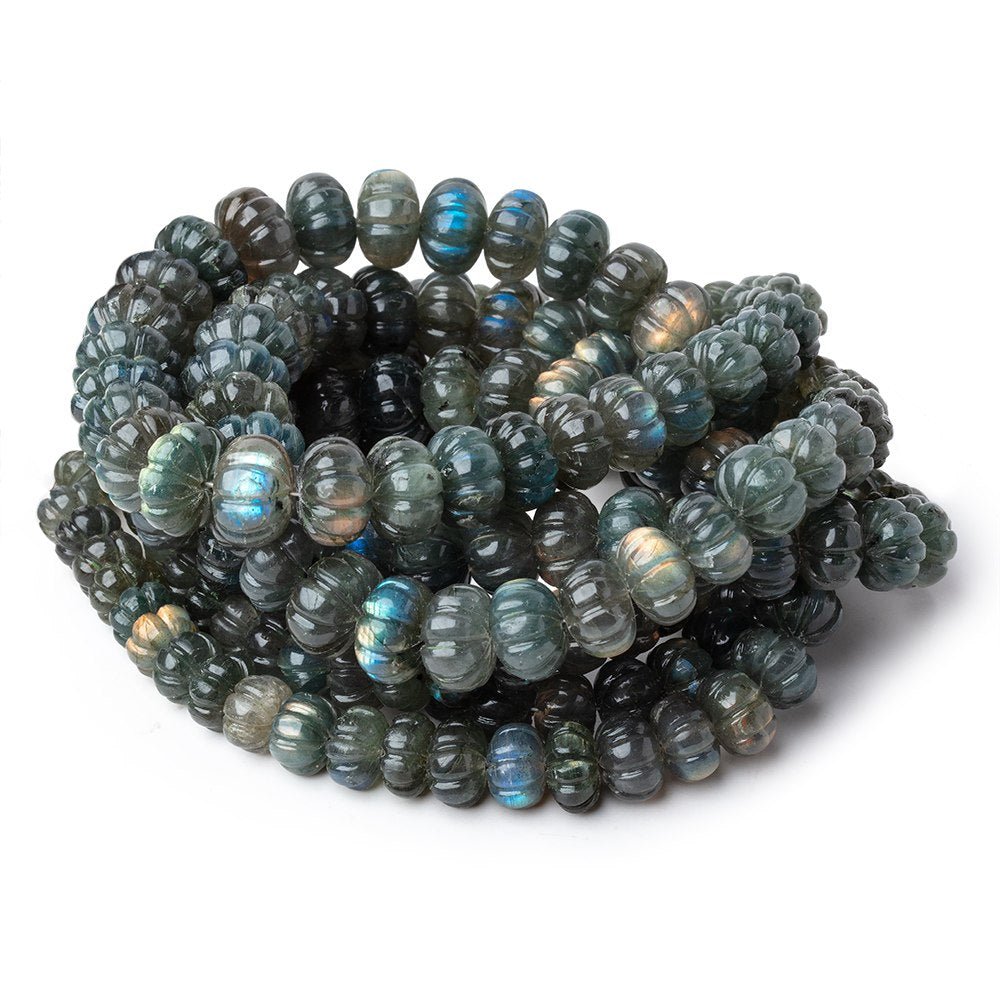 8-12mm Labradorite Hand Carved Melon Rondelles 17 inch 63 Beads AA