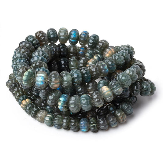 8-12mm Labradorite Hand Carved Melon Rondelles 17 inch 63 Beads AA