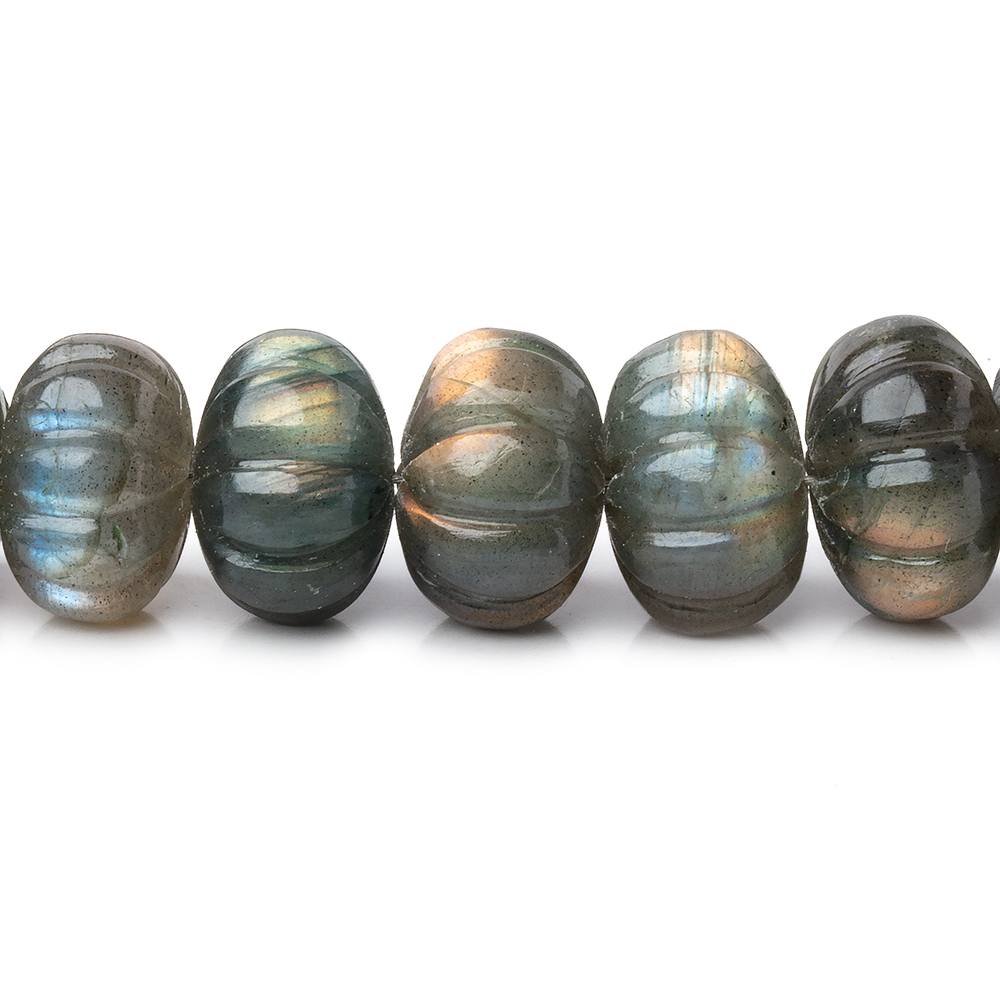 8-12mm Labradorite Hand Carved Melon Rondelles 17 inch 63 Beads AA