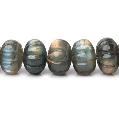 8-12mm Labradorite Hand Carved Melon Rondelles 17 inch 63 Beads AA