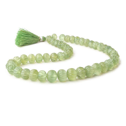 8-12mm Prehnite hand carved Melon rondelles 16 inch 49 beads