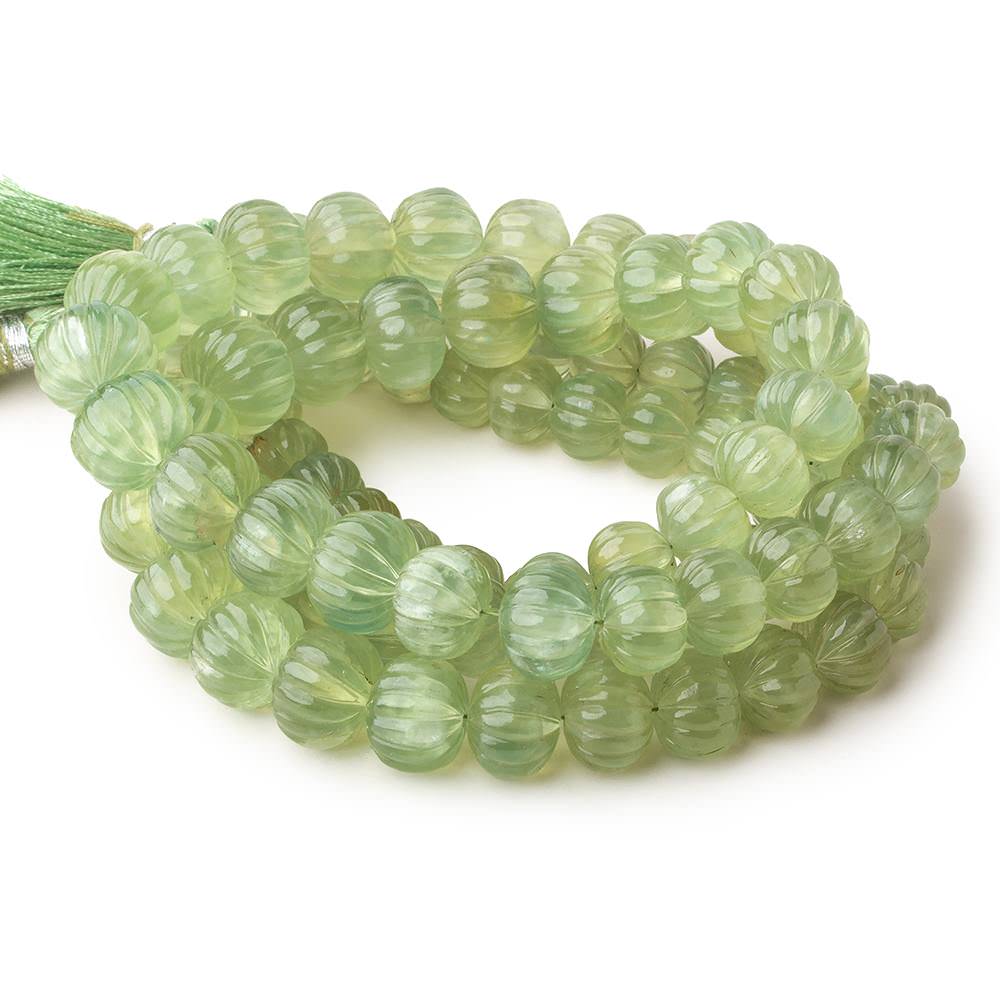 8-12mm Prehnite hand carved Melon rondelles 16 inch 49 beads