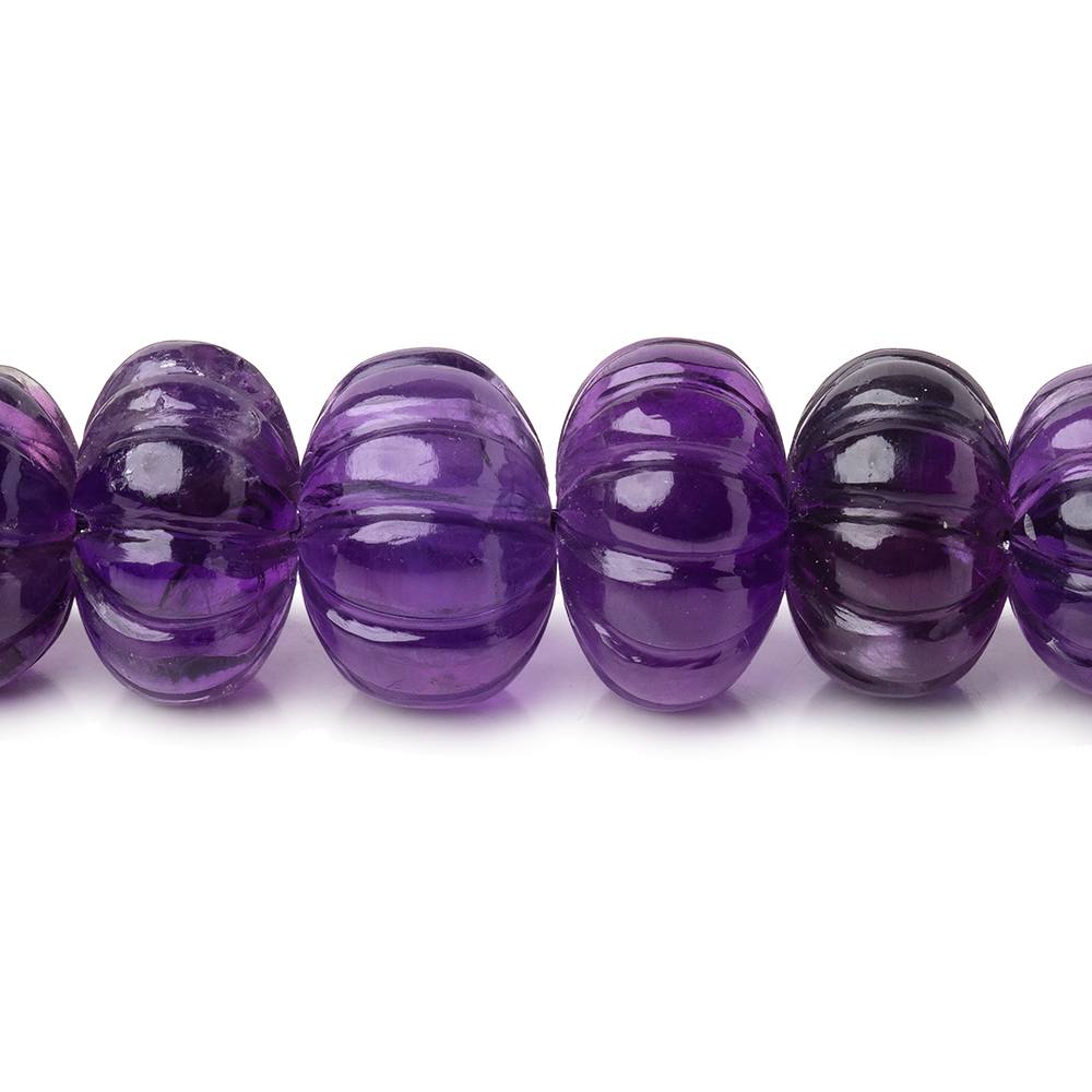 8-13.5mm Amethyst Hand Carved Melon Rondelles 18 inch 69 Beads AA
