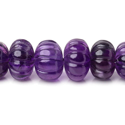 8-13.5mm Amethyst Hand Carved Melon Rondelles 18 inch 69 Beads AA