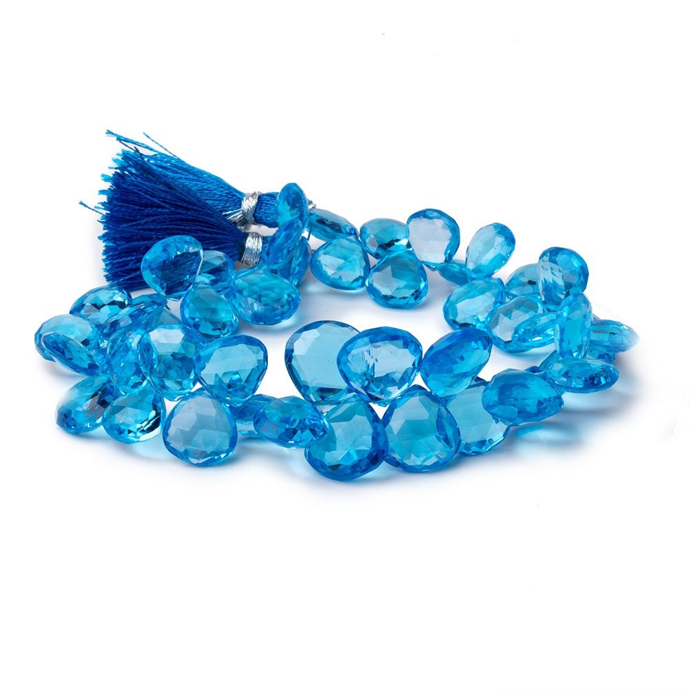 8-13.5mm Swiss Blue Topaz Faceted Heart Beads 8.5 inch 48 pieces AAA