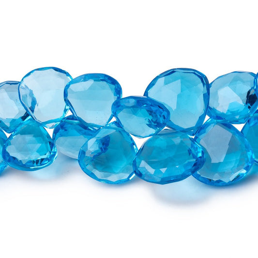 8-13.5mm Swiss Blue Topaz Faceted Heart Beads 8.5 inch 48 pieces AAA