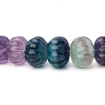 8-13mm Fluorite Hand Carved Melon Rondelles 16 inch 50 Beads AA