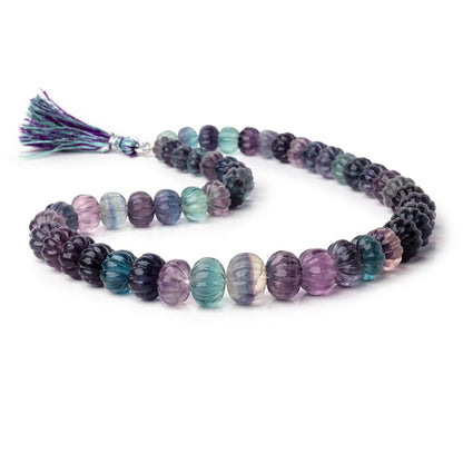 8-13mm Fluorite Hand Carved Melon Rondelles 16 inch 50 Beads AA