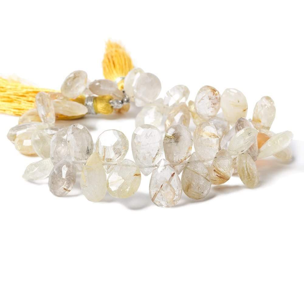 8-13mm Golden Rutilated Quartz faceted pear Beads 8 inch 41 pieces