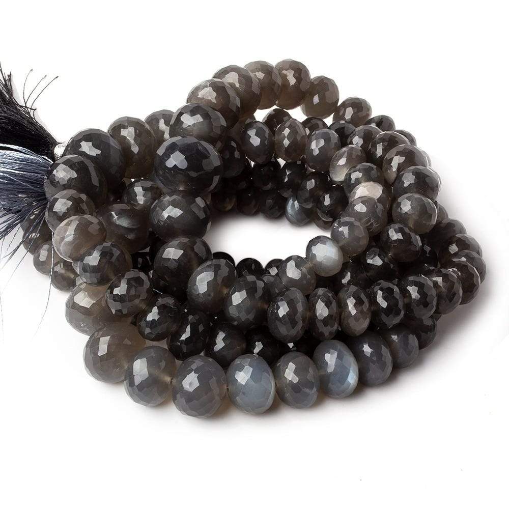 8-13mm Platinum Grey Moonstone faceted rondelles 15 inch 58 beads AA