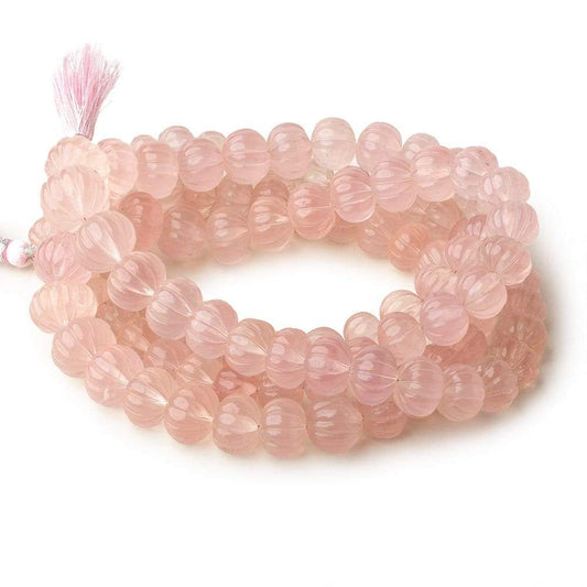 8-14mm Rose Quartz hand carved Melon rondelles 15 inch 61 beads