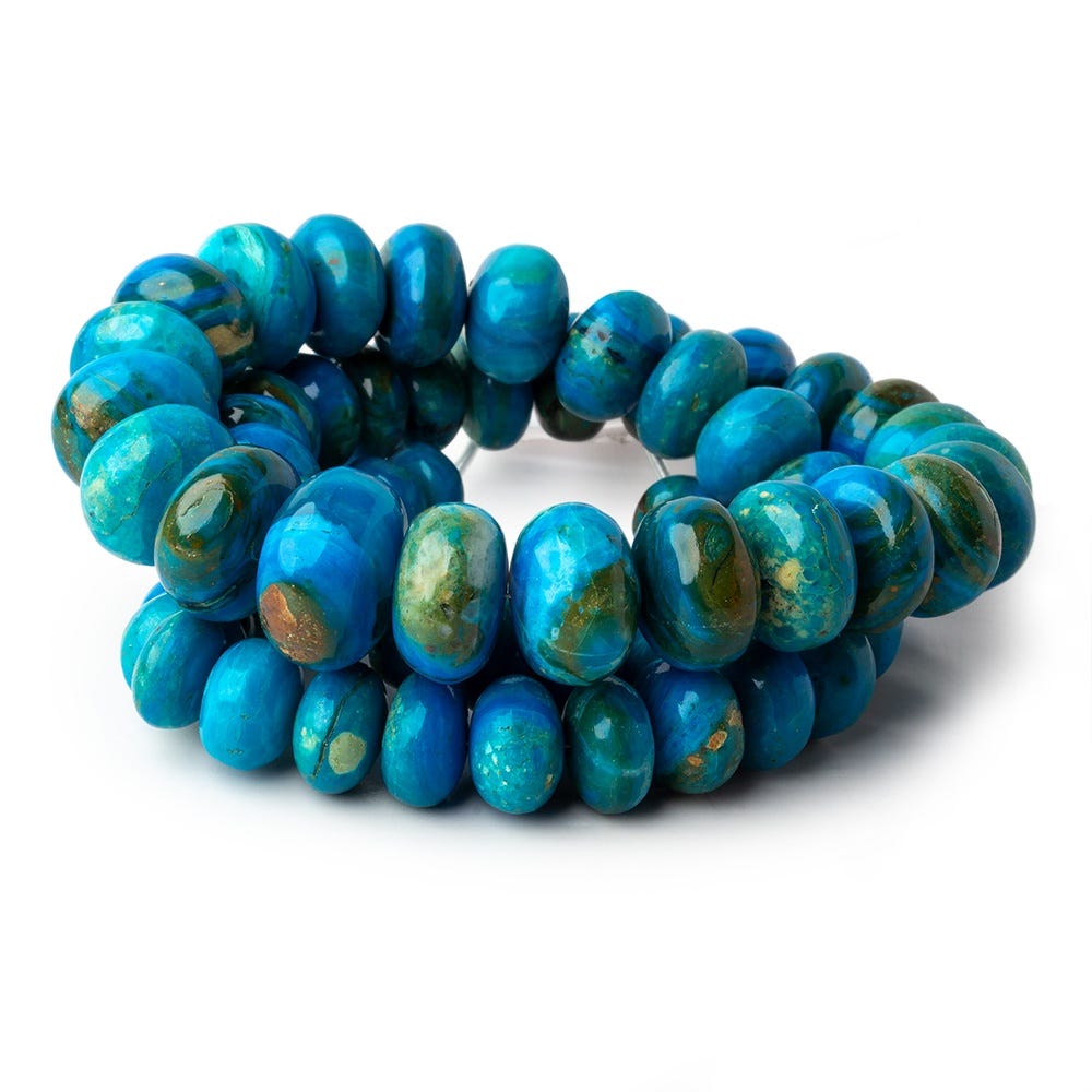 8-15.5mm Peruvian Blue Opalina plain rondelles 17.5 inch 64 beads AAA