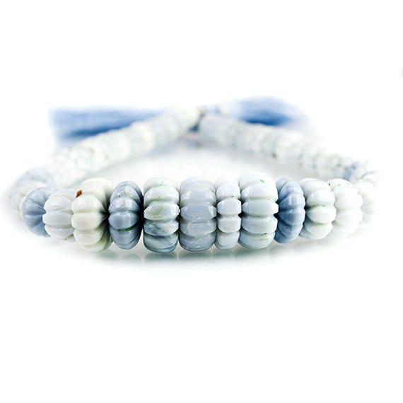 8 - 15mm Denim Blue Opal Carved Melon Beads 10 inch 51 pieces