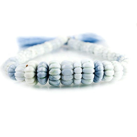 8 - 15mm Denim Blue Opal Carved Melon Beads 10 inch 51 pieces