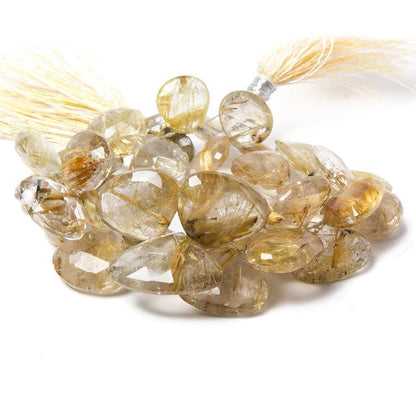 8-16mm Golden Rutilated Quartz Beads Heart Briolette 7.5 inch 38 pieces