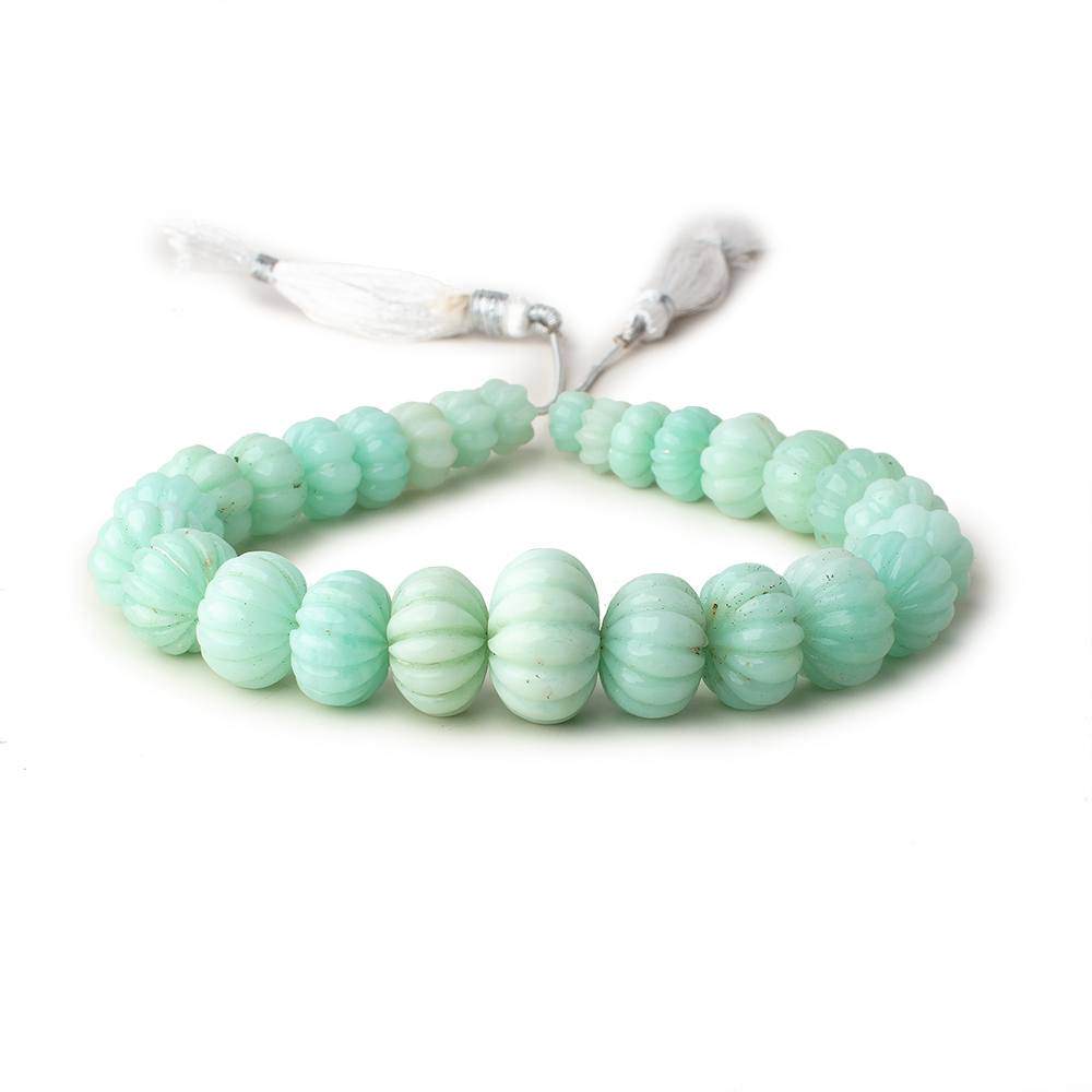 8-19mm Chrysoprase Hand Carved Melon Rondelles 10 inch 27 beads A