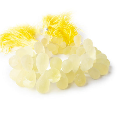 8-19mm Frosted Lemon Quartz Plain Tear Drop Beads 8 inch 58 pieces