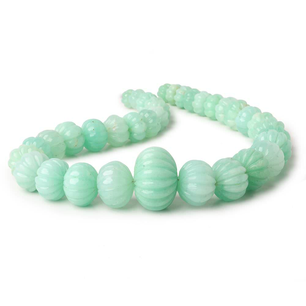 8-22mm Chrysoprase Hand Carved Melon Rondelles 13 inch 36 beads AA