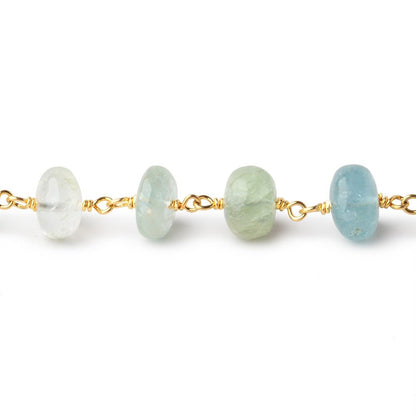 8-8.5mm Aquamarine & Beryl Plain Rondelles on Vermeil Chain