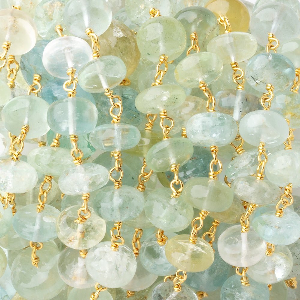 8-8.5mm Aquamarine & Beryl Plain Rondelles on Vermeil Chain