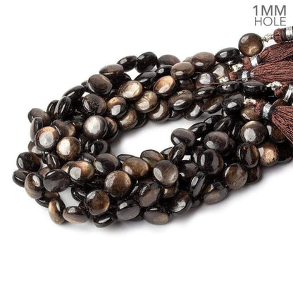 8mm Golden Sheen Chocolate Sapphire Plain Coins 8 inch 23 beads AA 1mm large hole