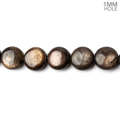8mm Golden Sheen Chocolate Sapphire Plain Coins 8 inch 23 beads AA 1mm large hole