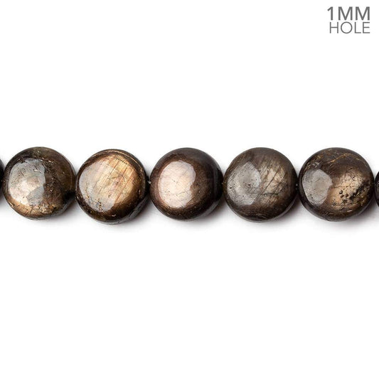 8mm Golden Sheen Chocolate Sapphire Plain Coins 8 inch 23 beads AA 1mm large hole