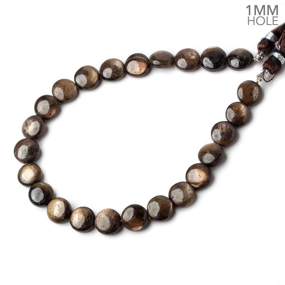 8mm Golden Sheen Chocolate Sapphire Plain Coins 8 inch 23 beads AA 1mm large hole