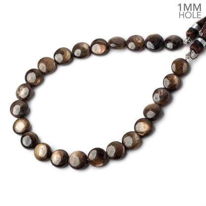 8mm Golden Sheen Chocolate Sapphire Plain Coins 8 inch 23 beads AA 1mm large hole