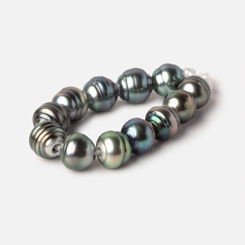 8-8.5mm Peacock Tahitian Ringed Saltwater Large Hole Pearls 12 pieces