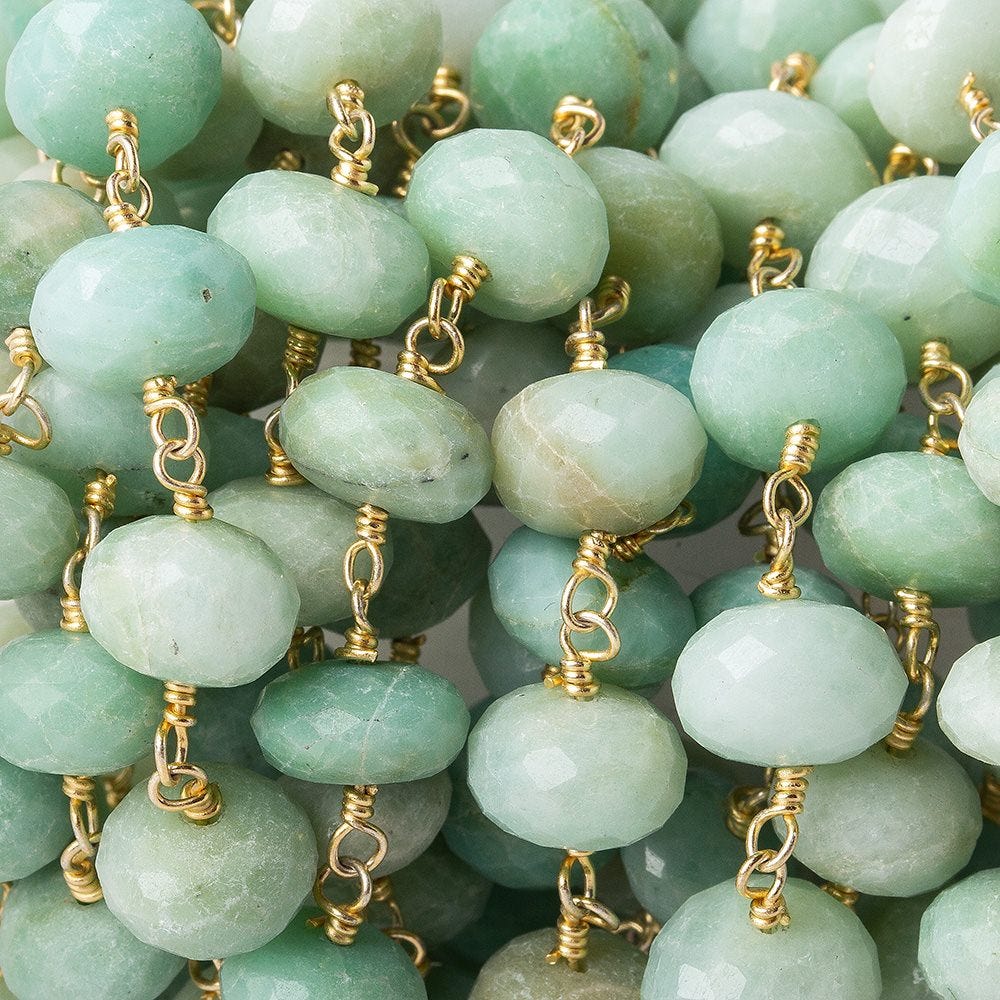 8-9.5mm Amazonite faceted rondelle Gold plated Chain by the foot