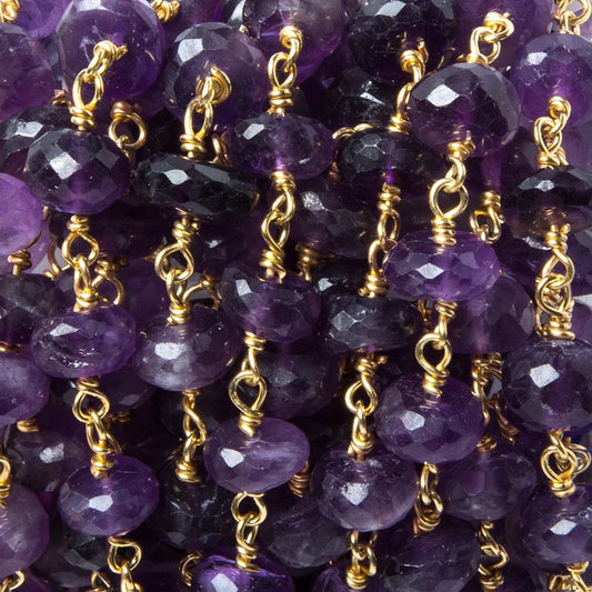 8-9mm Amethyst faceted rondelle Gold Chain by the foot 26 pcs