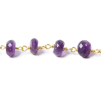8-9mm Amethyst faceted rondelle Gold Chain by the foot 26 pcs