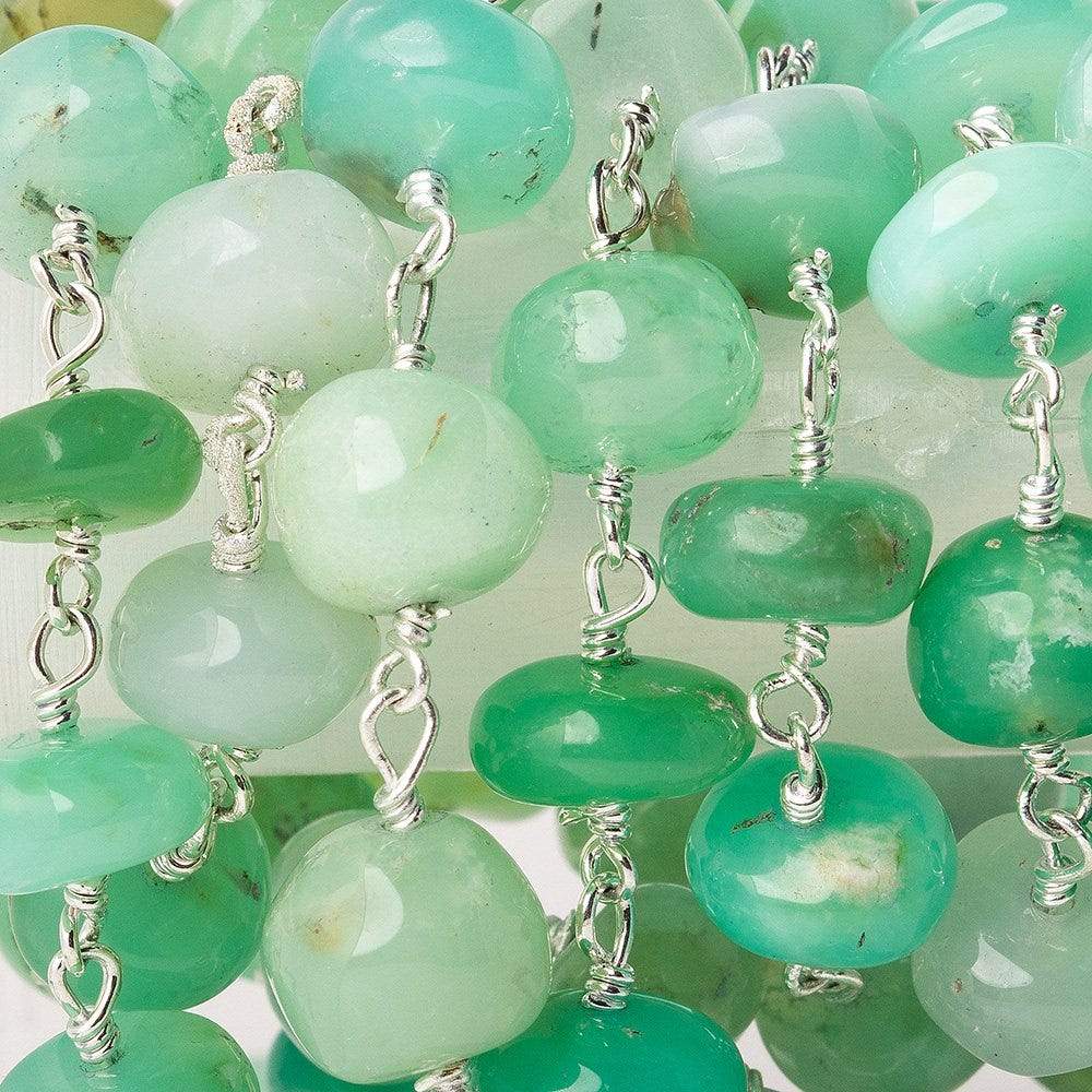 8-9mm Chrysoprase plain rondelle Silver plated Chain by the foot