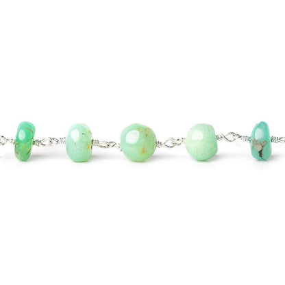 8-9mm Chrysoprase plain rondelle Silver plated Chain by the foot