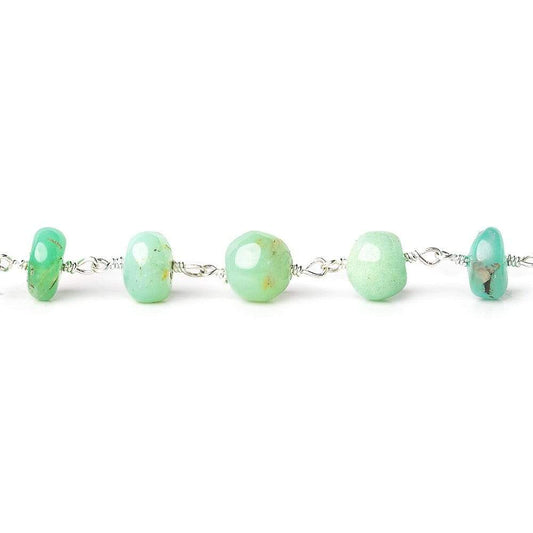 8-9mm Chrysoprase plain rondelle Silver plated Chain by the foot