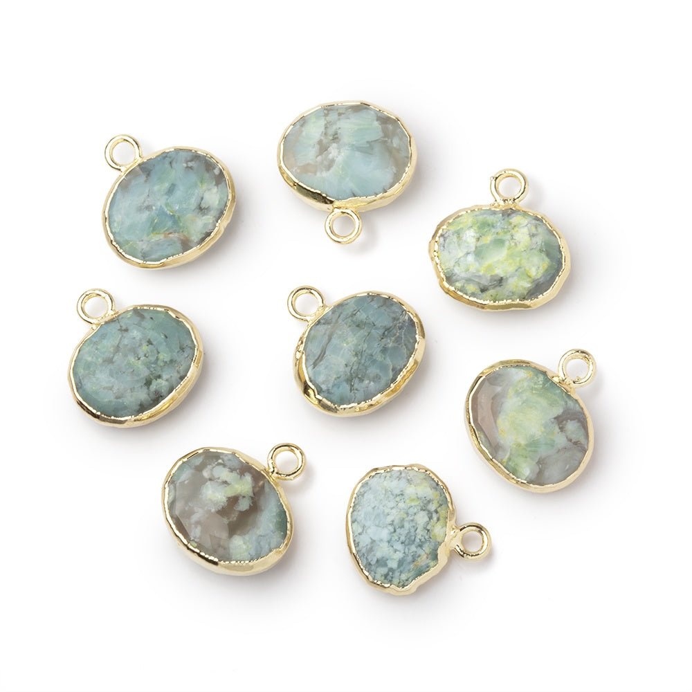 8-9mm Gold Leafed Blue Opal Faceted Oval Focal 1 piece