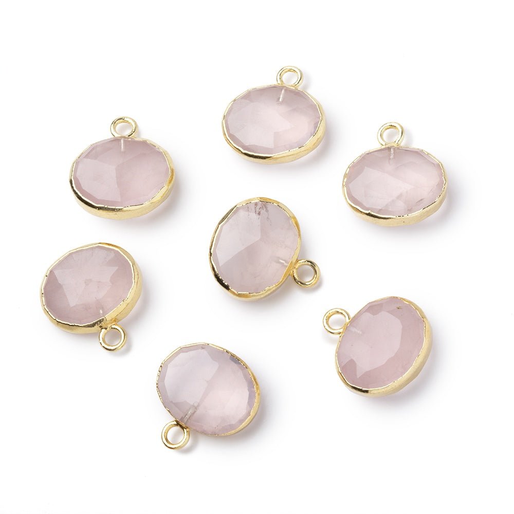 8-9mm Gold Leafed Rose Quartz Faceted Oval Focal 1 piece