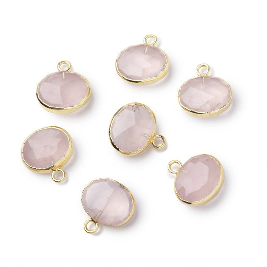 8-9mm Gold Leafed Rose Quartz Faceted Oval Focal 1 piece