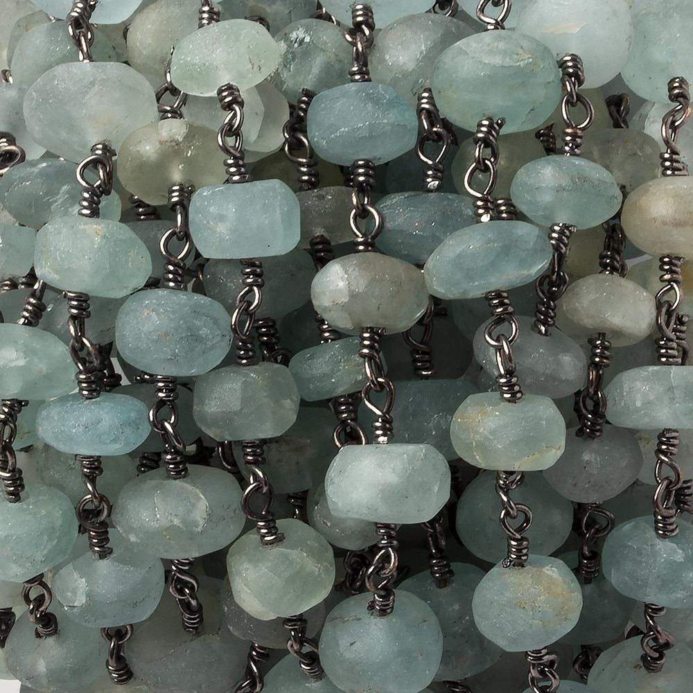 8-9mm Matte Beryl & Aqua rondelle Black Gold Chain by the foot 24 pieces