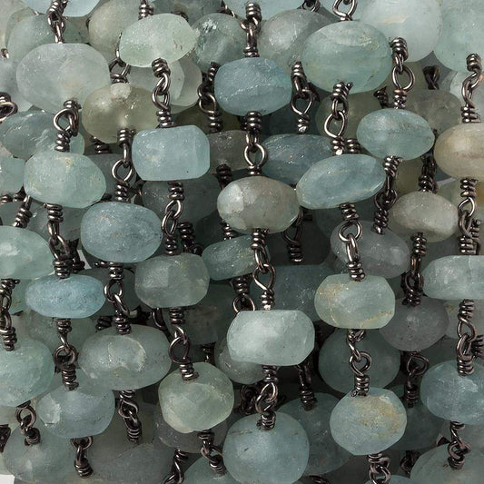 8-9mm Matte Beryl & Aqua rondelle Black Gold Chain by the foot 24 pieces