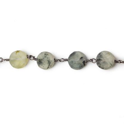 8-9mm Matte Dendritic Prehnite plain coin Black Gold plated Chain by the foot