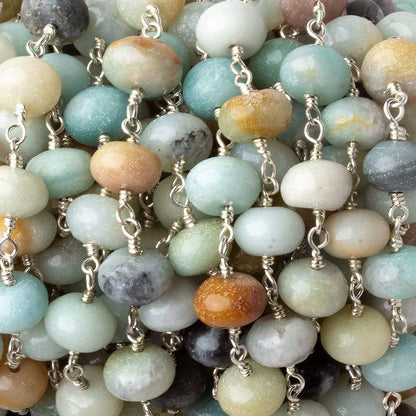 8-9mm Multi Color Amazonite plain rondelle Silver plated chain by the foot 24 pcs
